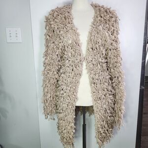 AARON & AMBER Womens Knotted Boho Knit Chunky Sweater Cardigan Light Tan Medium‎